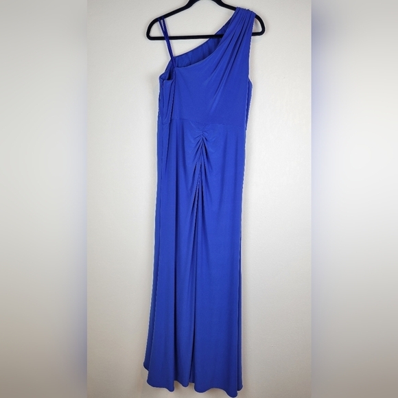 Adrianna Papell Embellished One Shoulder Jersey Cocktail Dress BrilliantSapphire - Picture 6 of 16